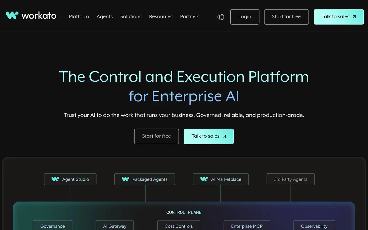 Homepage preview of Workato, captured Jul 21, 2026