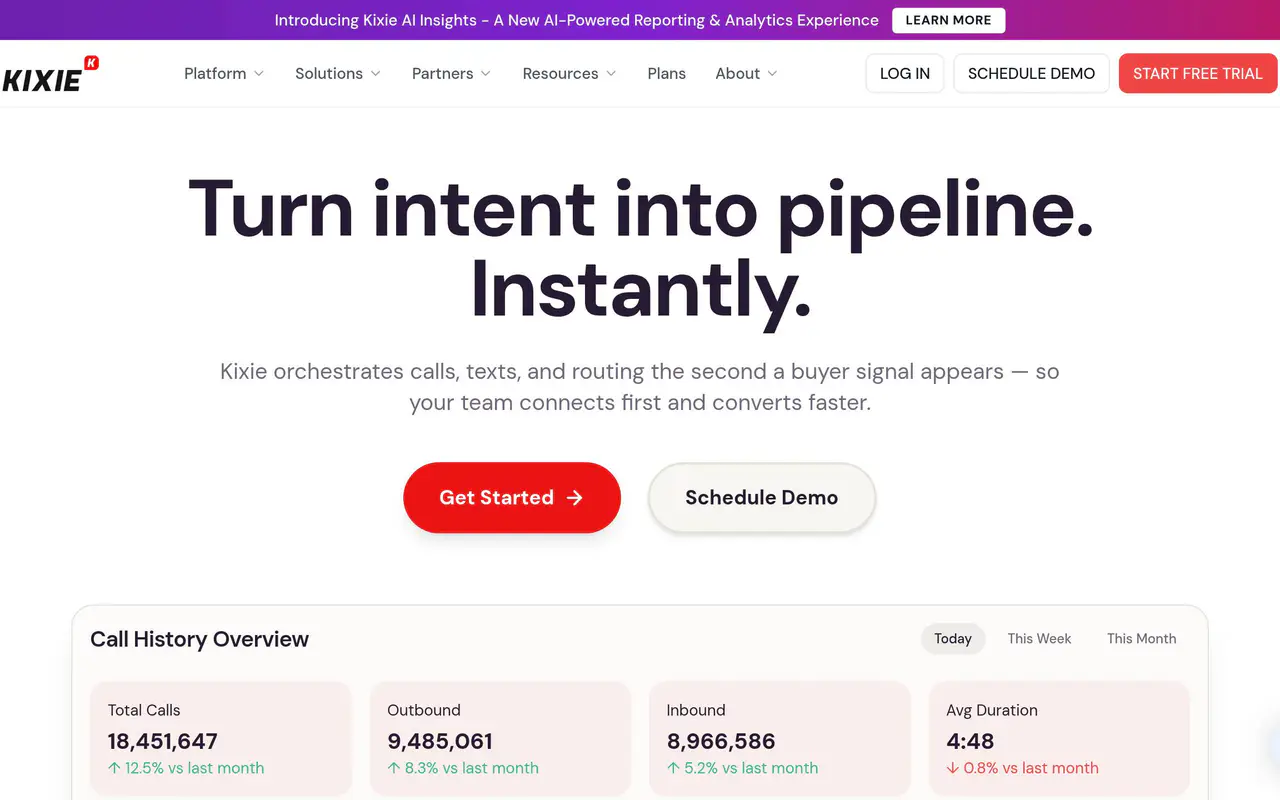 Homepage preview of Kixie, captured Jul 22, 2026