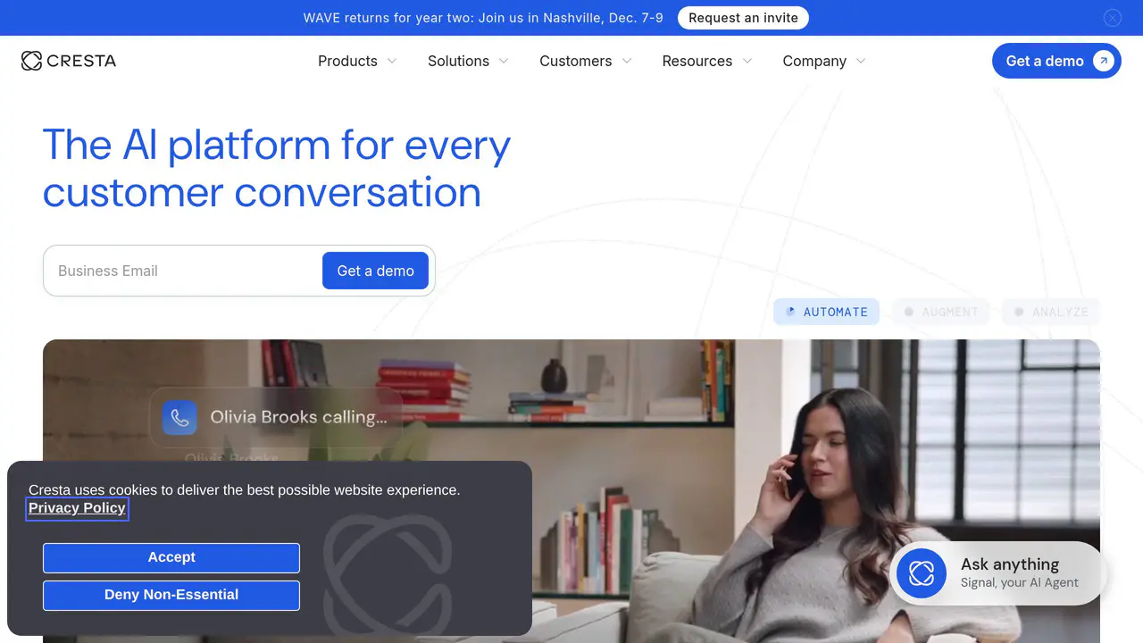 Homepage preview of Cresta, captured Jul 23, 2026