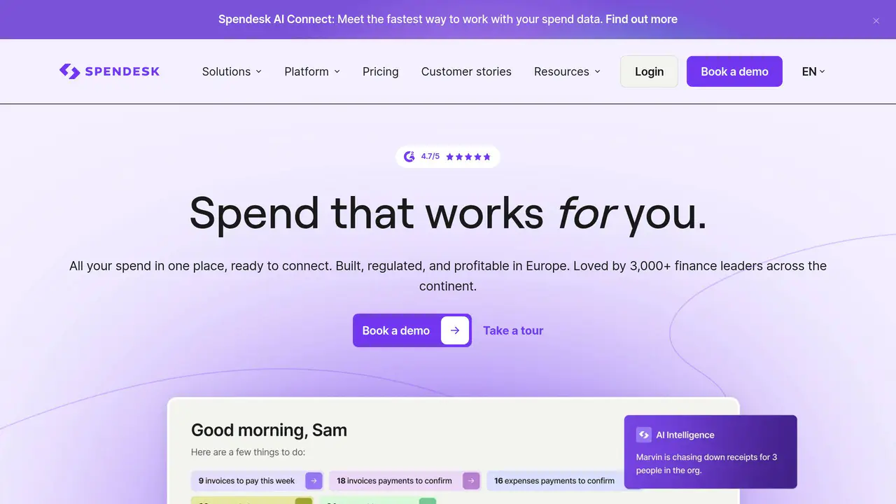 Homepage preview of Spendesk, captured Jul 25, 2026