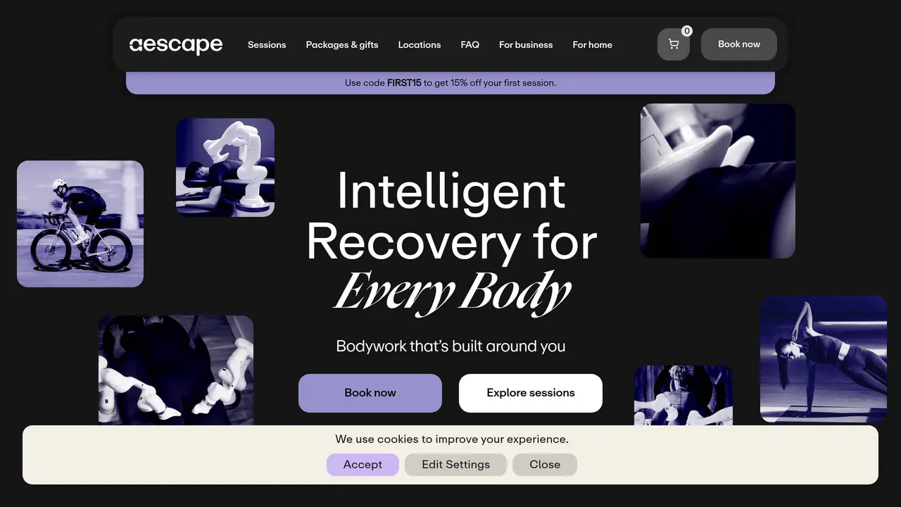 Homepage preview of Aescape, captured Sep 1, 2026