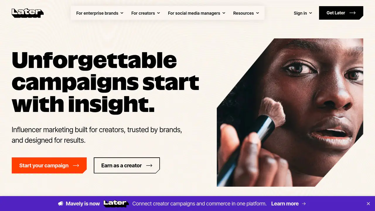Homepage preview of Later, captured Sep 15, 2026