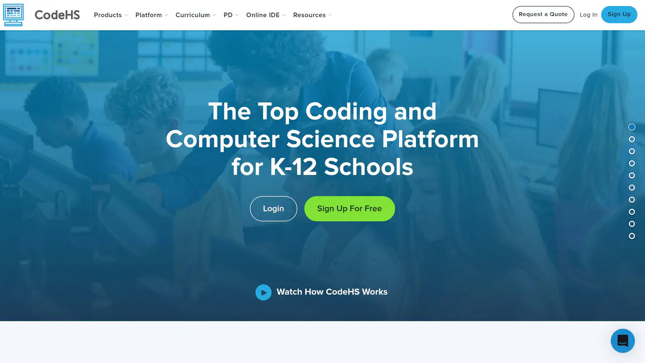 Homepage preview of CodeHS, captured Jul 31, 2026