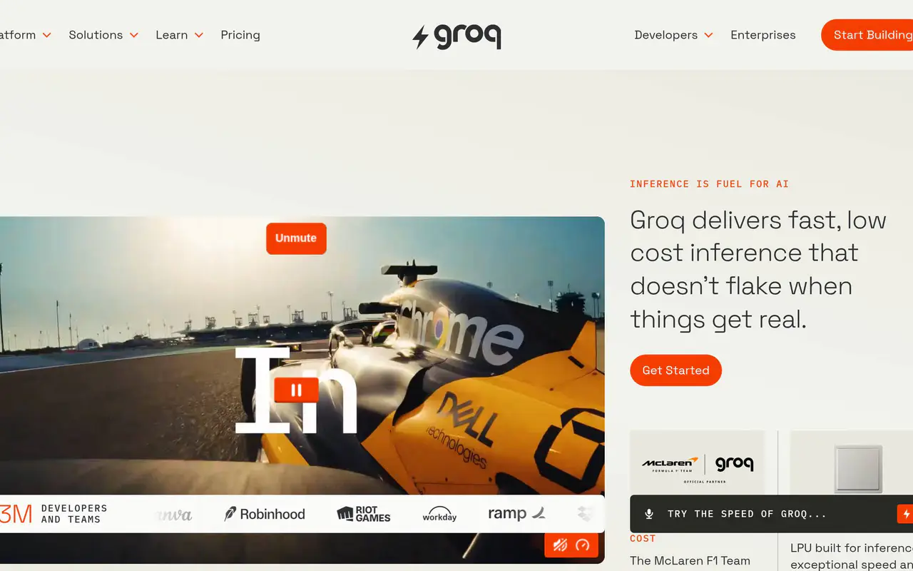 Homepage preview of Groq, captured Jul 21, 2026