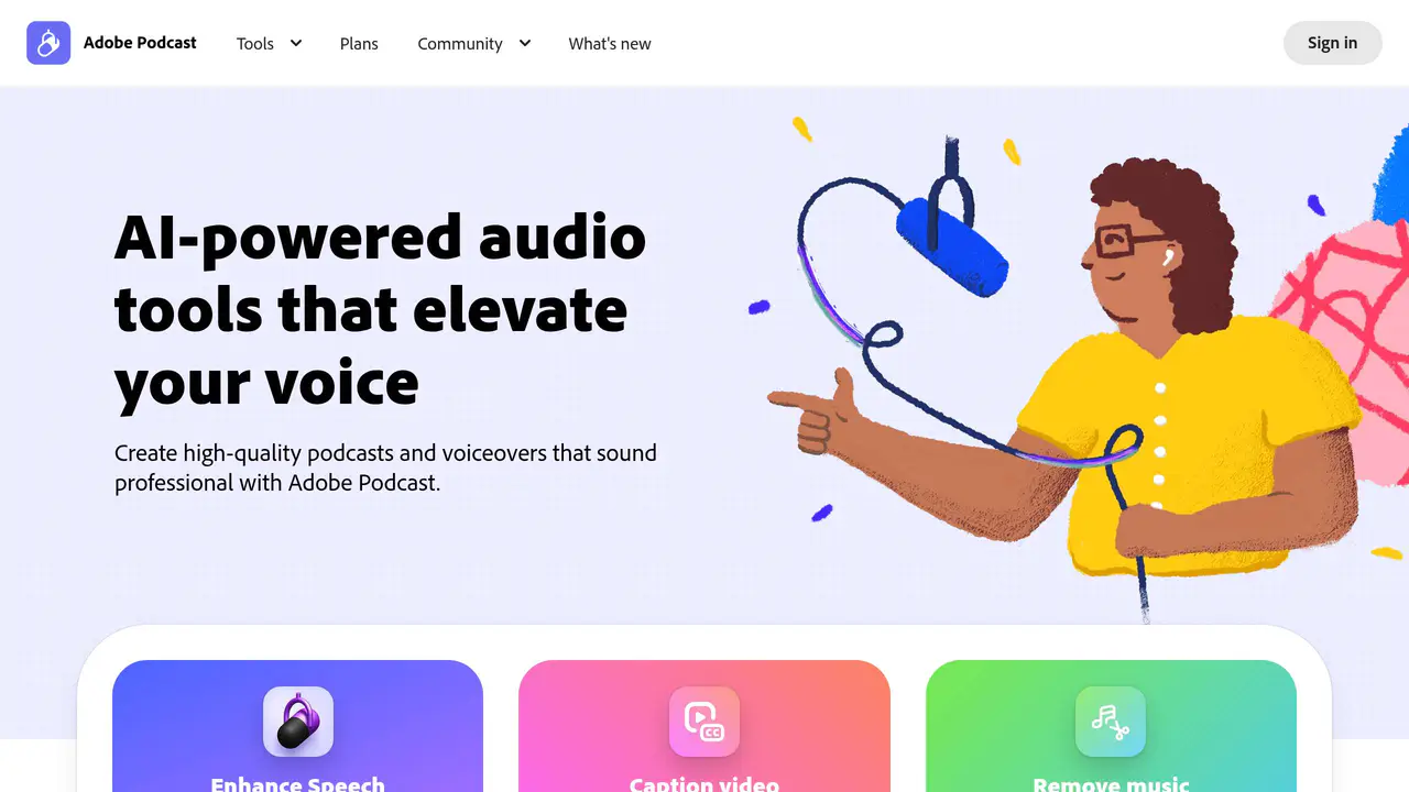 Homepage preview of Adobe Podcast, captured Aug 4, 2026