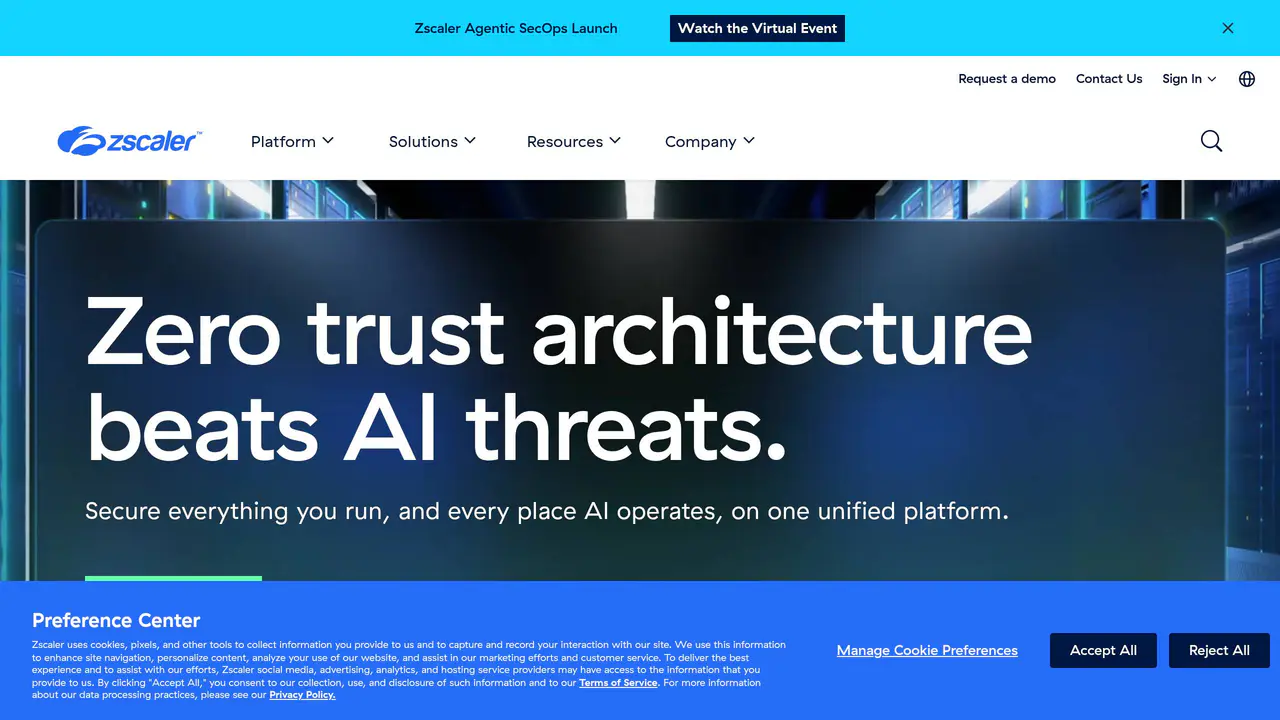 Homepage preview of Zscaler, captured Sep 11, 2026