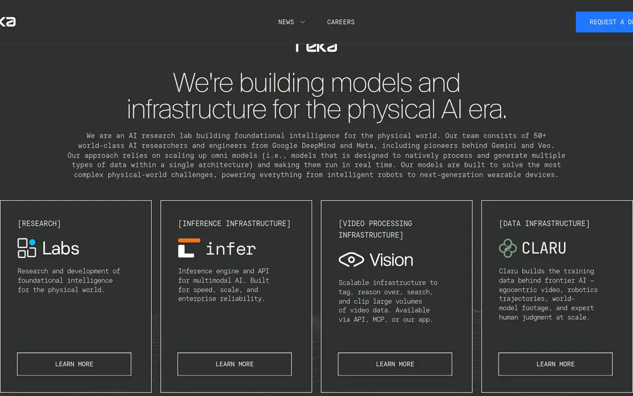 Homepage preview of Reka, captured Jul 22, 2026