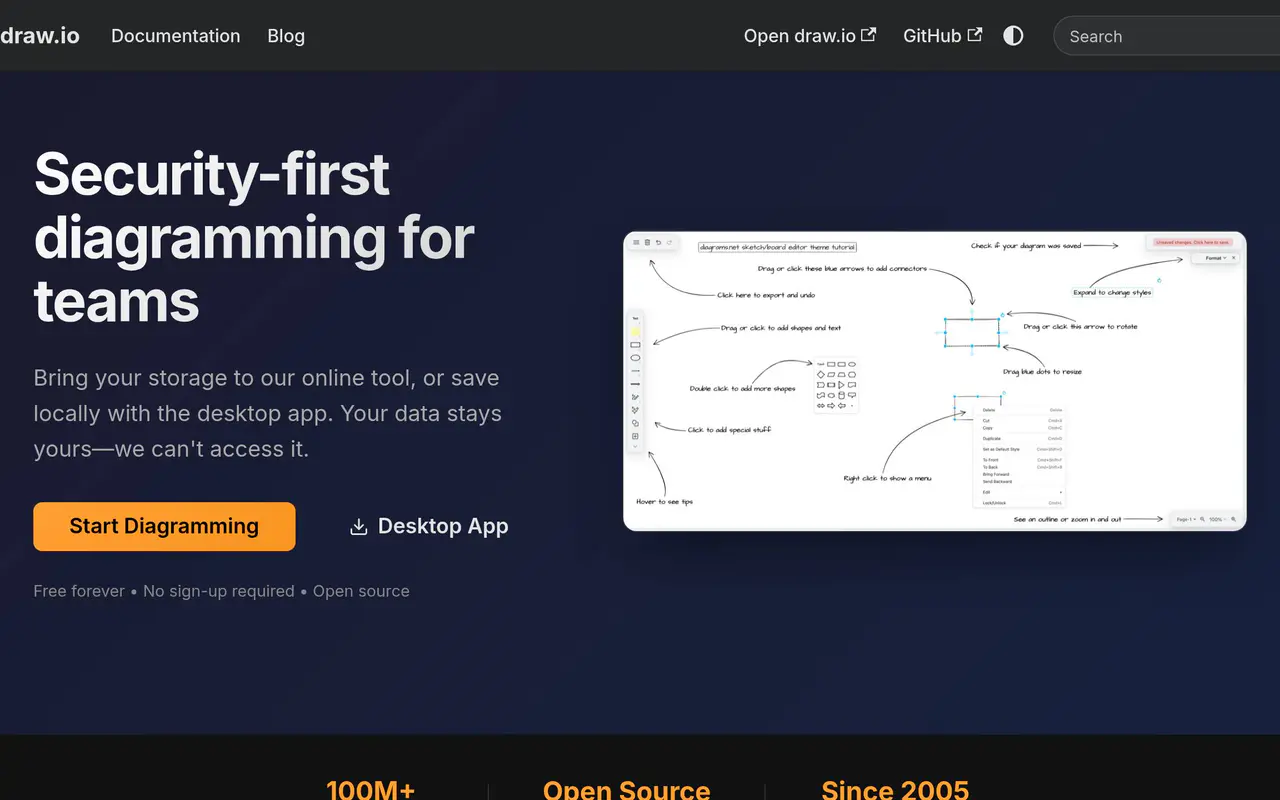 Homepage preview of Draw.io, captured Jul 22, 2026