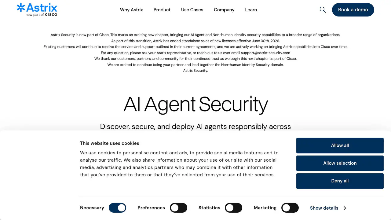 Homepage preview of Astrix Security, captured Jul 29, 2026