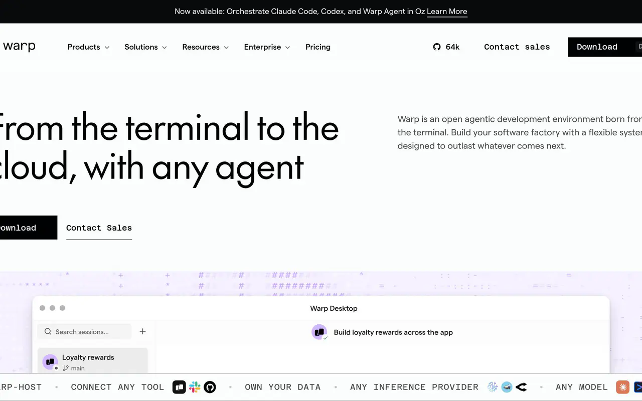Homepage preview of Warp, captured Jul 21, 2026