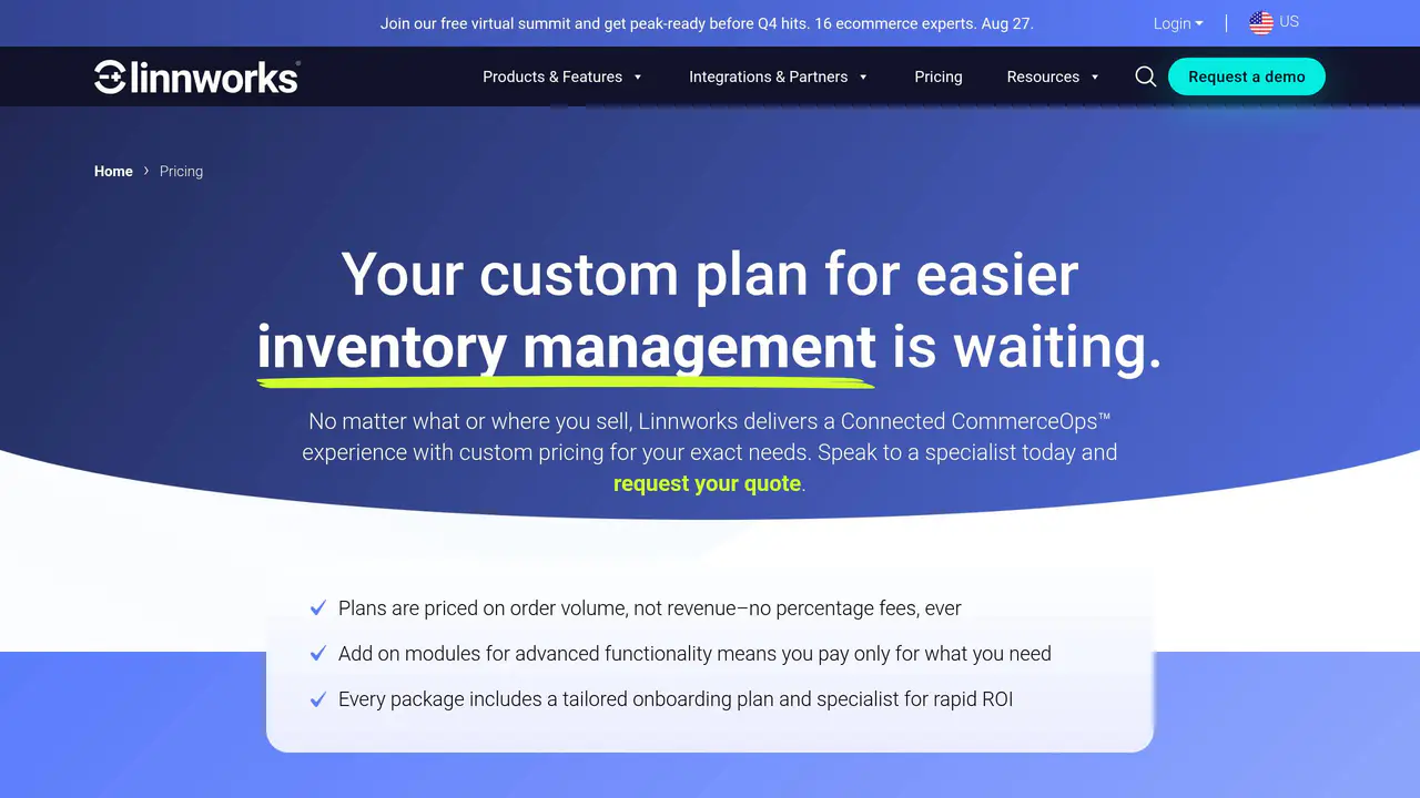 Pricing-page preview of Linnworks, captured Jul 24, 2026