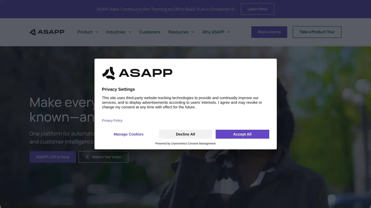 Homepage preview of ASAPP, captured Aug 2, 2026