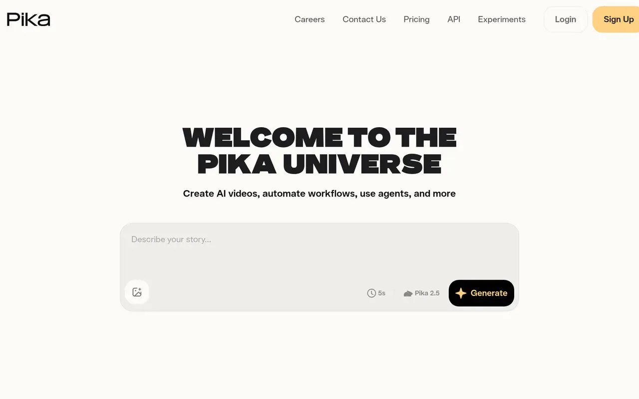 Homepage preview of Pika, captured Jul 22, 2026