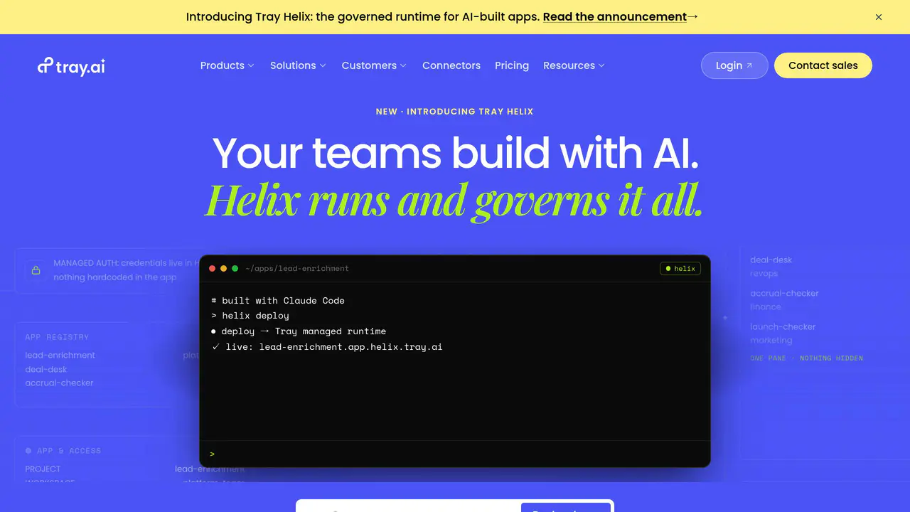 Homepage preview of Tray.ai, captured Aug 6, 2026