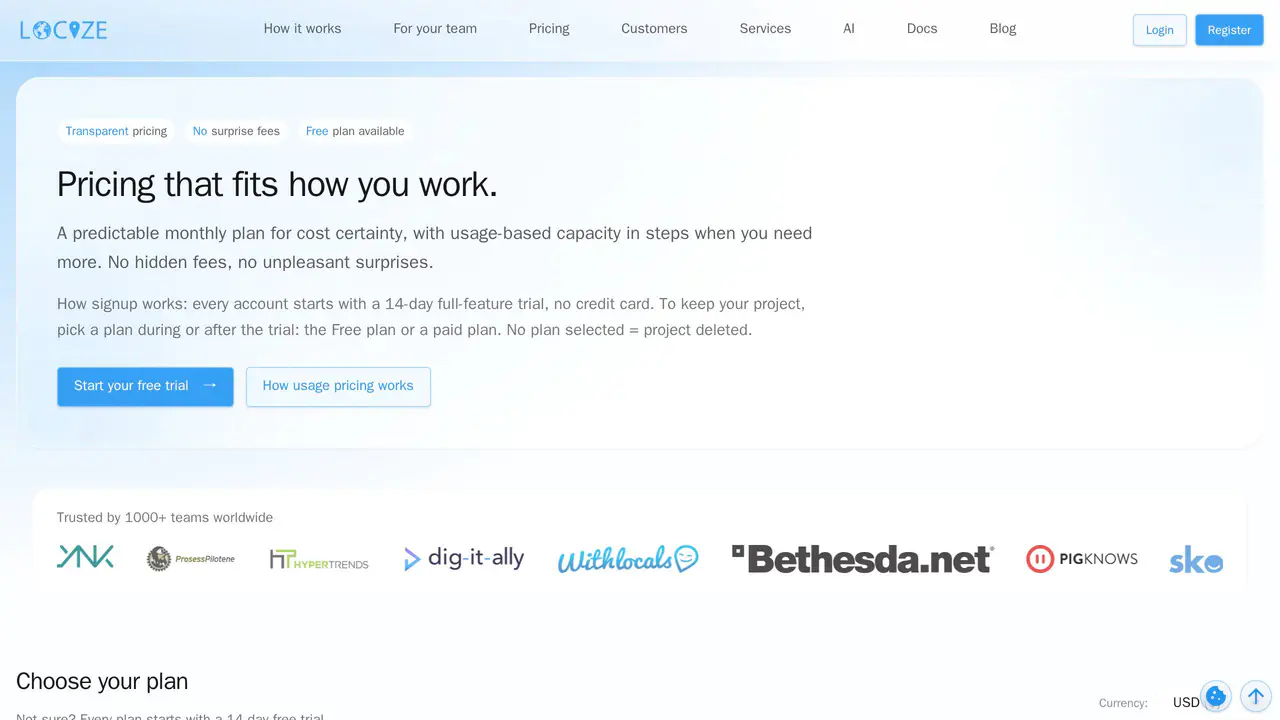 Pricing-page preview of Locize, captured Sep 15, 2026
