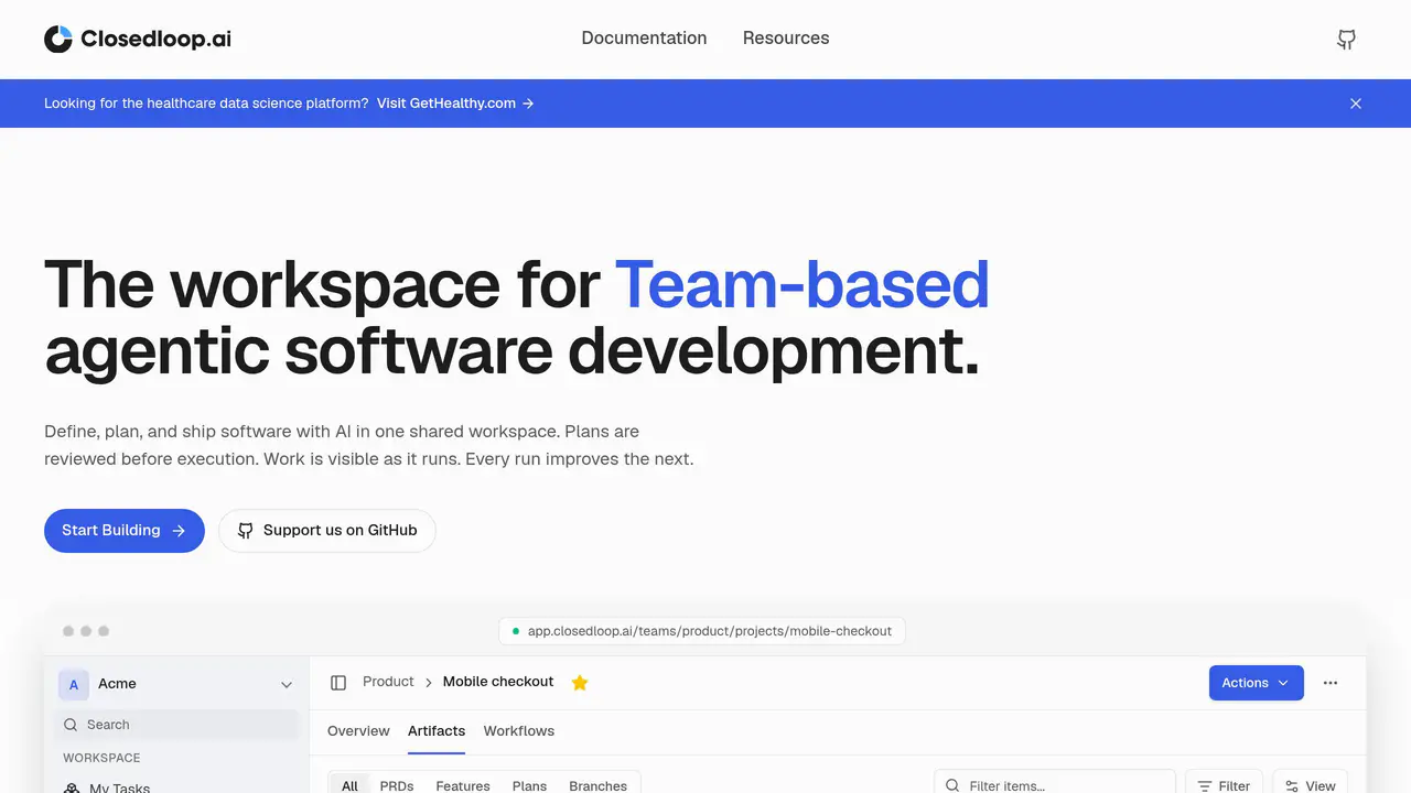 Homepage preview of ClosedLoop.ai, captured Aug 2, 2026