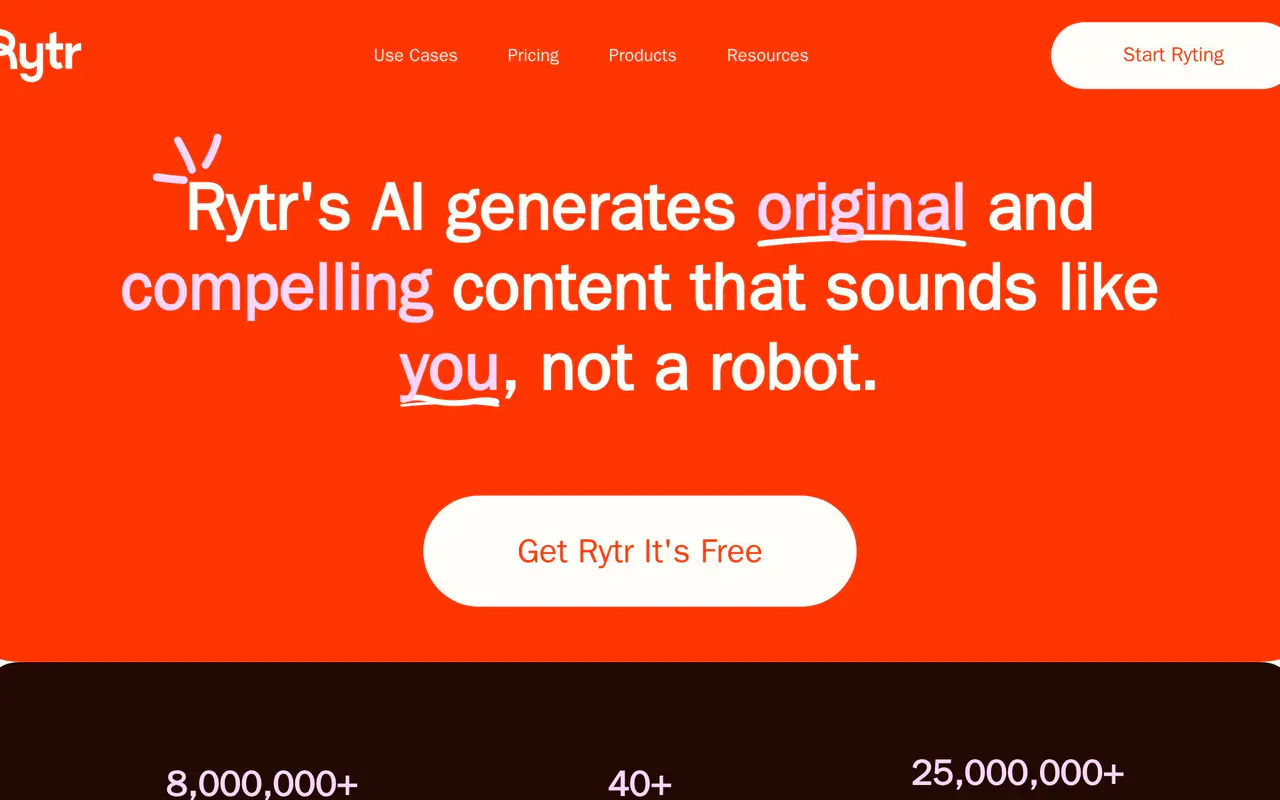 Homepage preview of Rytr, captured Jul 22, 2026