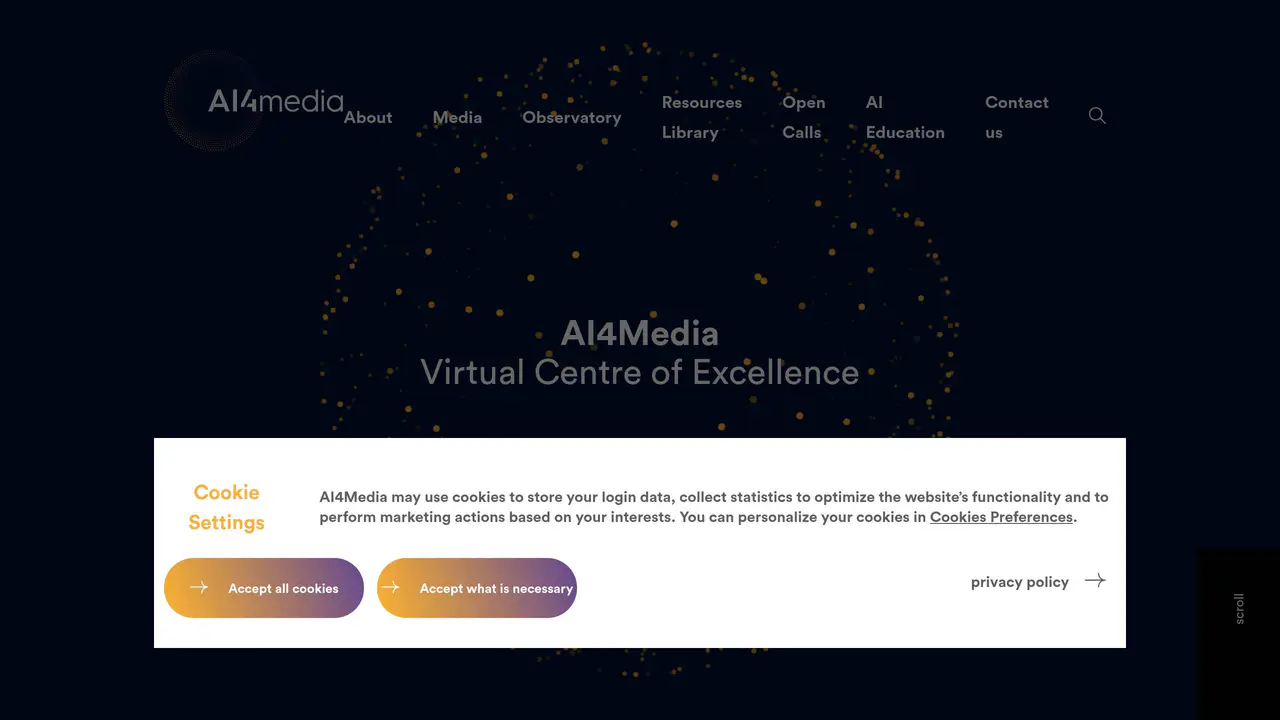 Homepage preview of AI4Media, captured Sep 11, 2026
