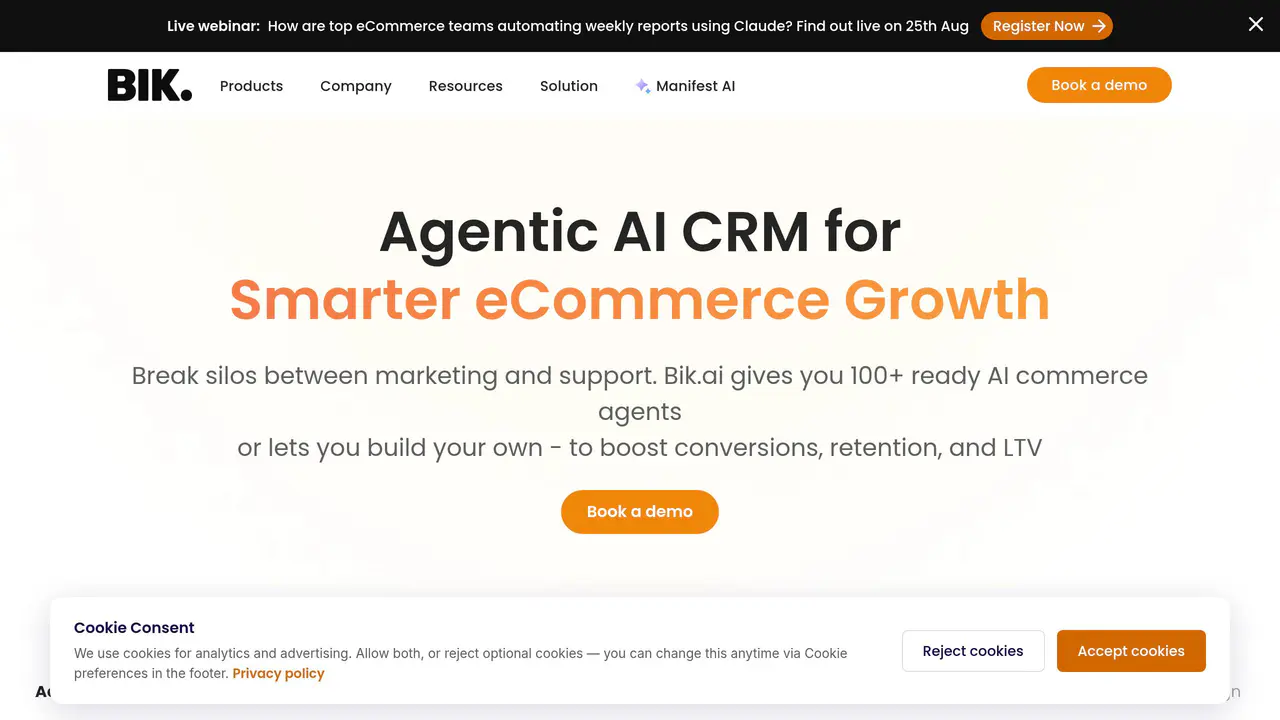 Homepage preview of BIK AI, captured Aug 25, 2026