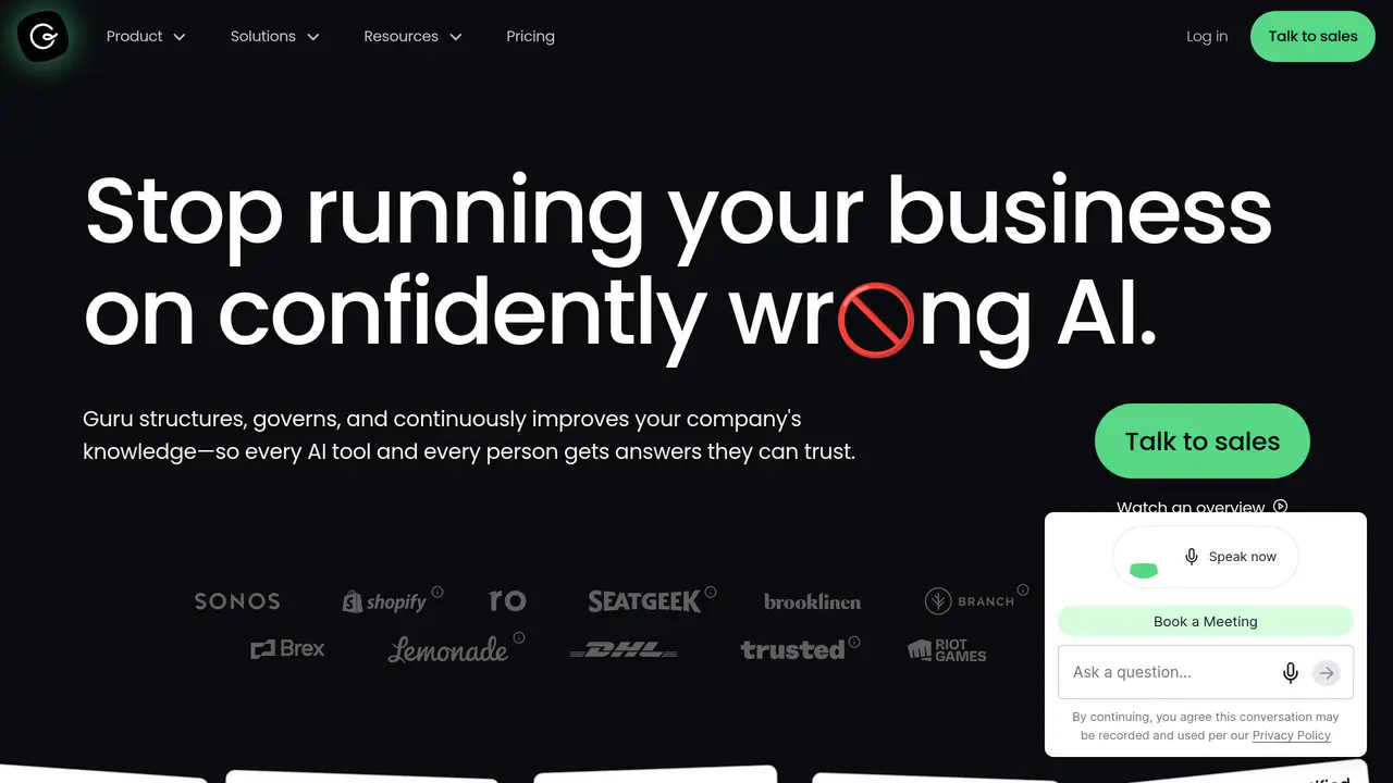 Homepage preview of Guru, captured Jul 23, 2026