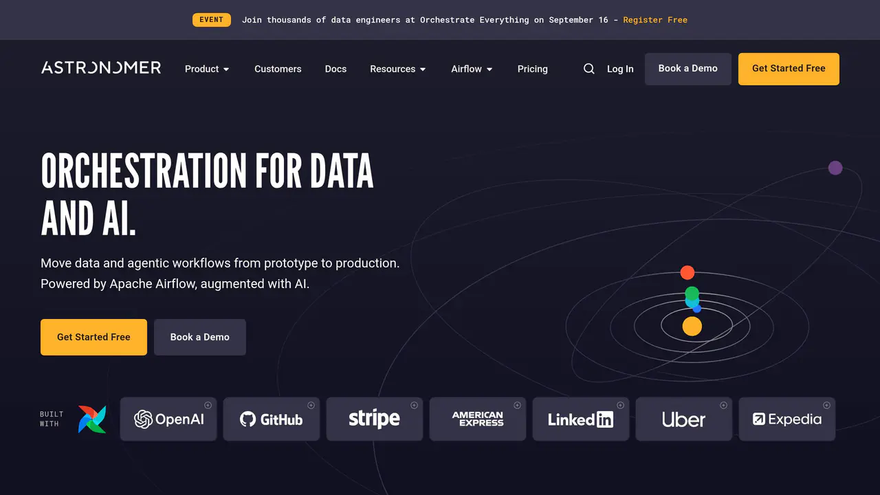 Homepage preview of Astronomer, captured Aug 1, 2026