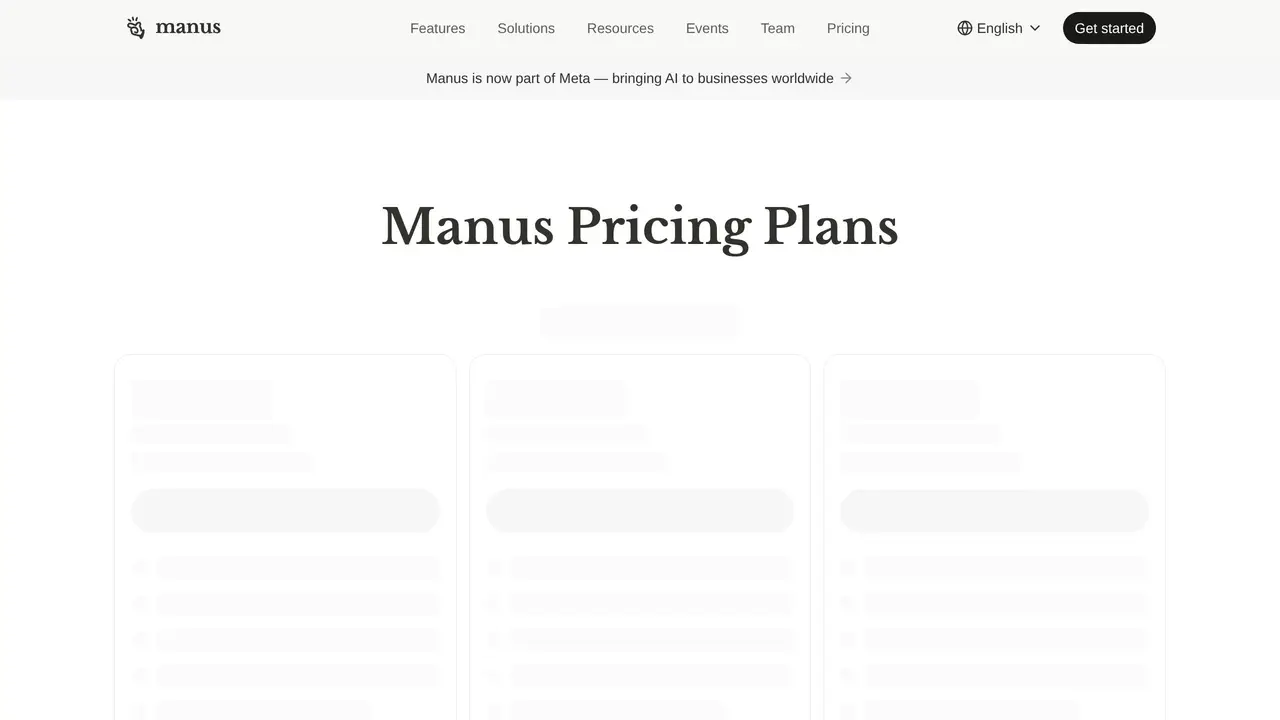 Pricing-page preview of Manus, captured Jul 23, 2026