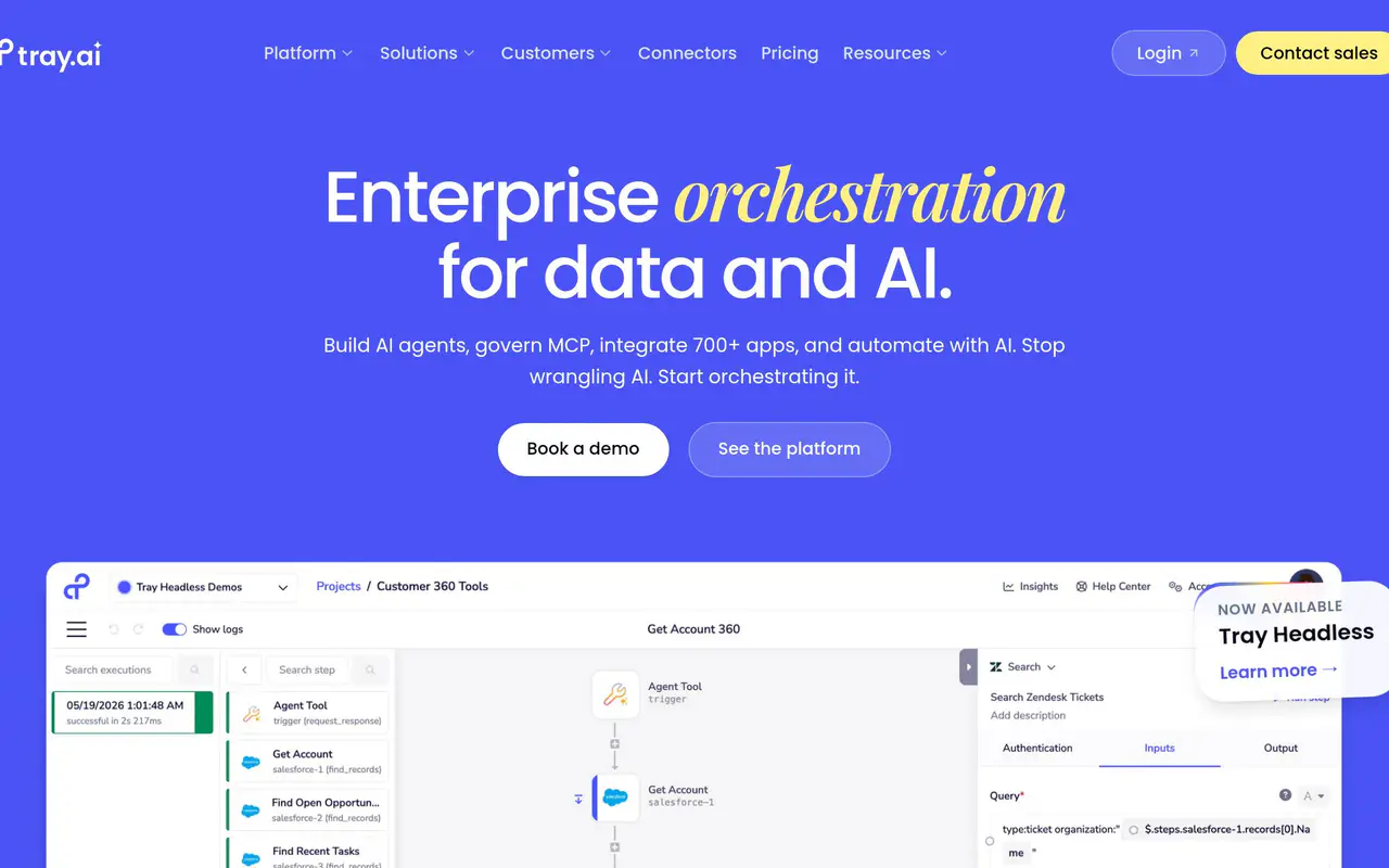 Homepage preview of Tray.ai, captured Jul 21, 2026