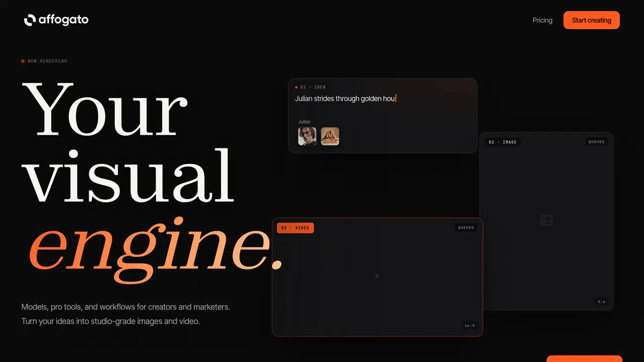 Homepage preview of Affogato AI, captured Aug 8, 2026