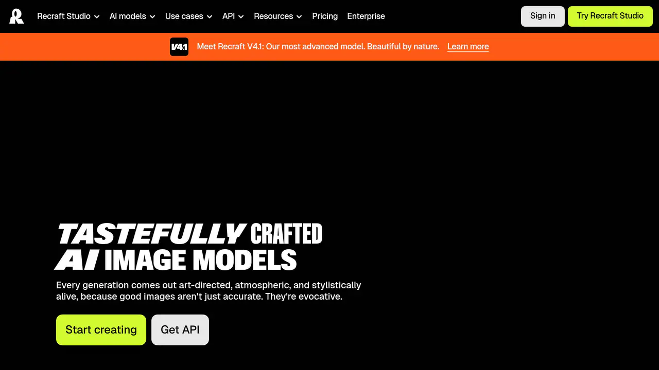Homepage preview of Recraft, captured Jul 23, 2026