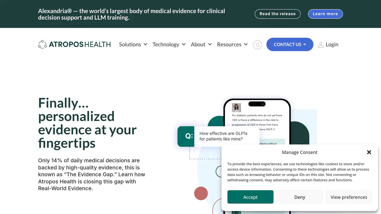 Homepage preview of Atropos Health, captured Jul 23, 2026