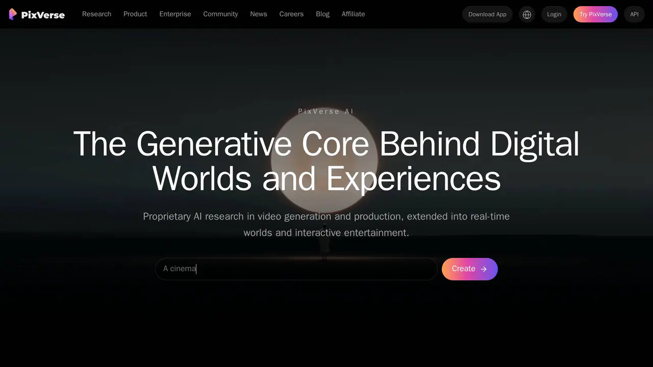 Homepage preview of PixVerse, captured Jul 23, 2026