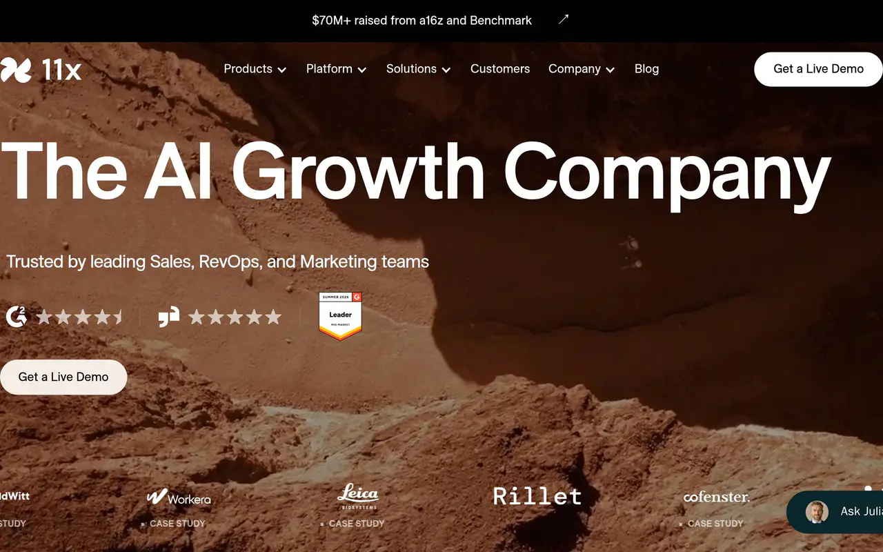 Homepage preview of 11x.ai, captured Jul 23, 2026