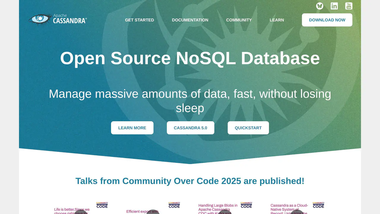 Homepage preview of Apache Cassandra, captured Sep 15, 2026