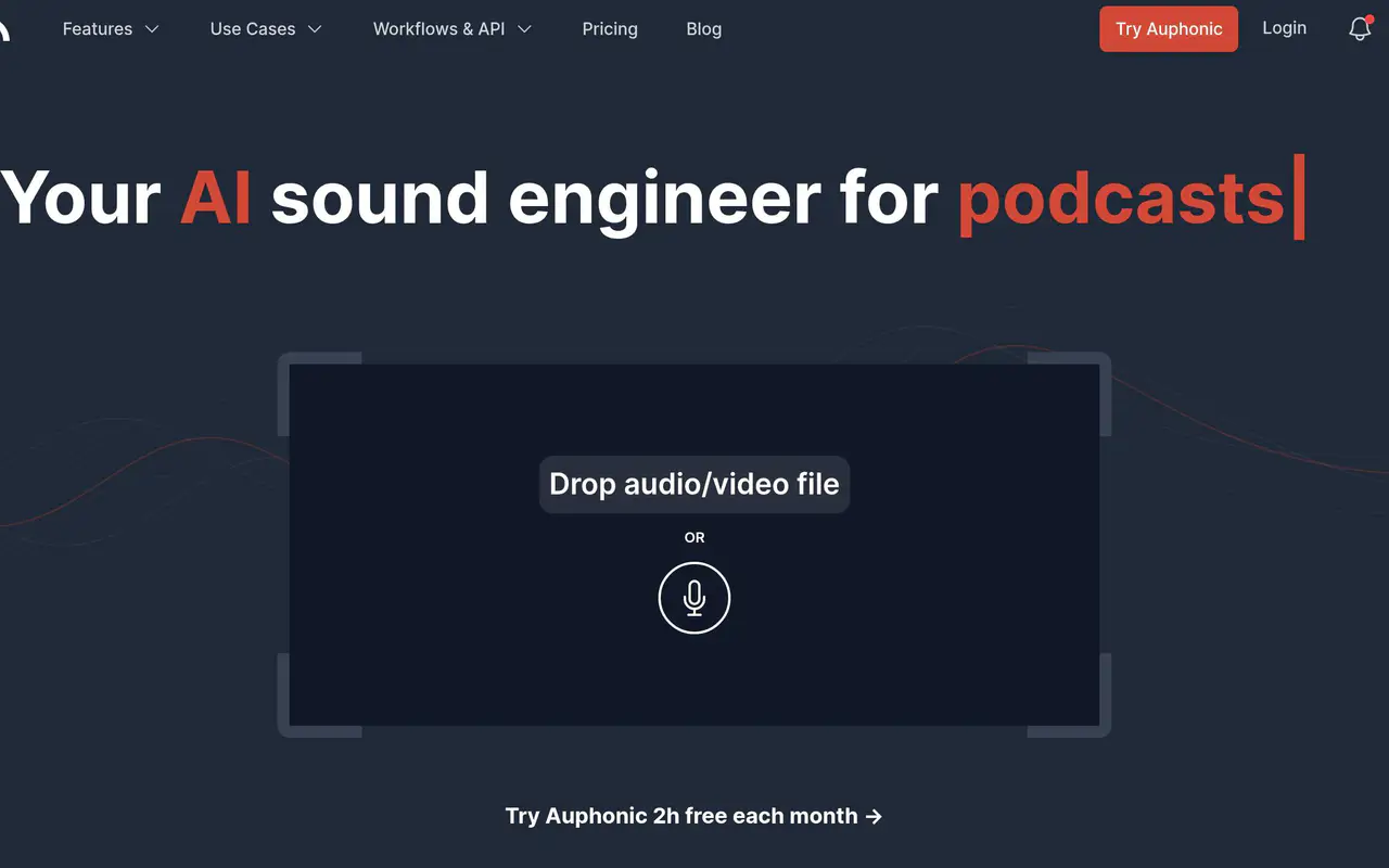 Homepage preview of Auphonic, captured Jul 22, 2026