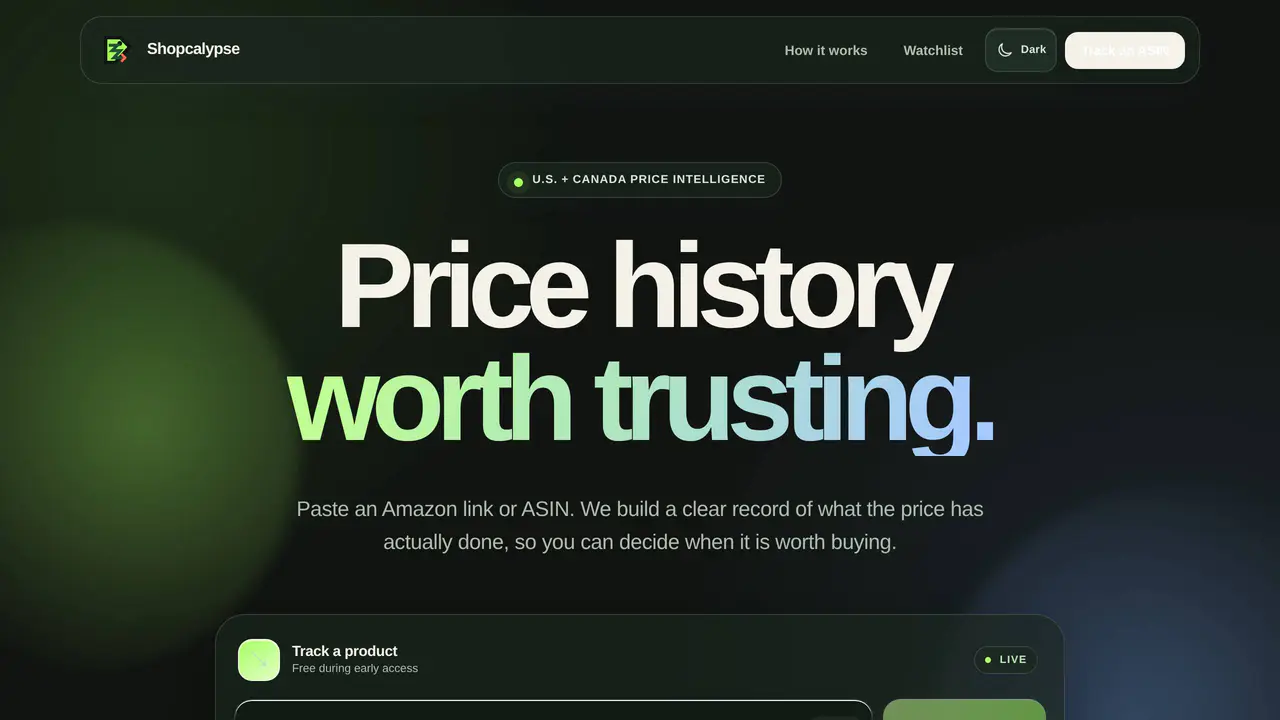 Homepage preview of Shopcalypse, captured Jul 26, 2026
