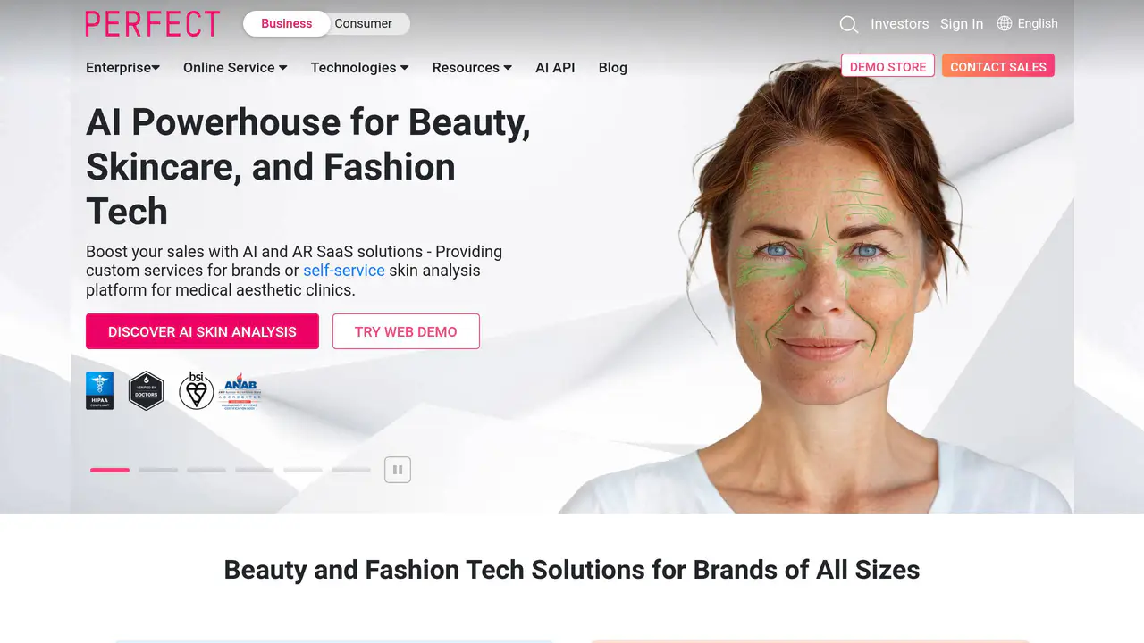 Homepage preview of Perfect Corp, captured Aug 4, 2026