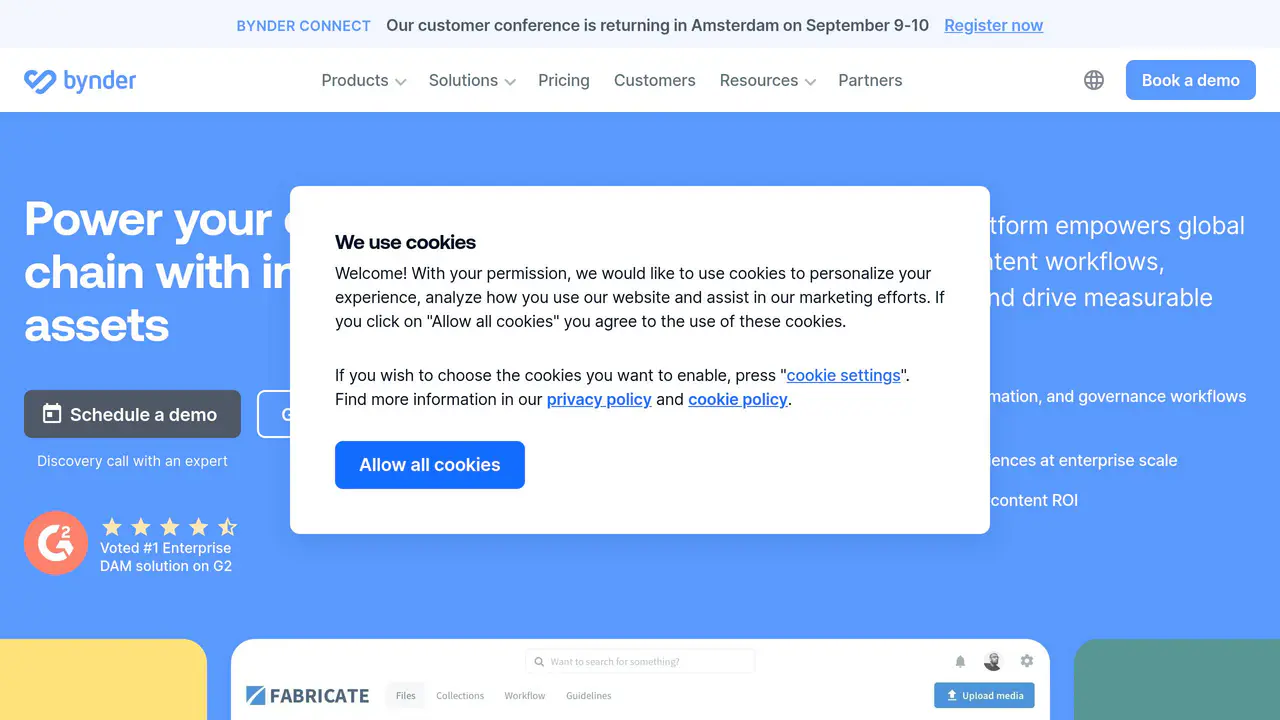 Homepage preview of Bynder, captured Jul 31, 2026