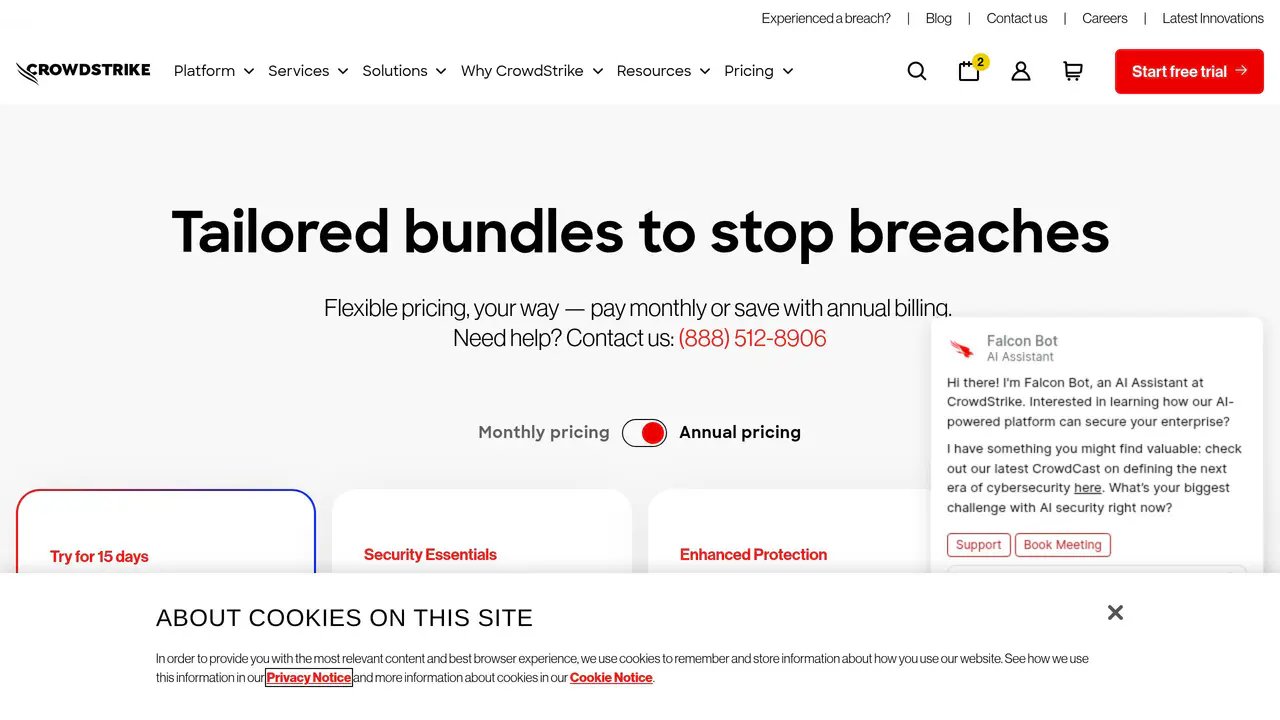 Pricing-page preview of CrowdStrike, captured Jul 24, 2026