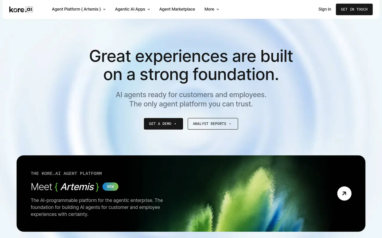 Homepage preview of Kore.ai, captured Jul 22, 2026