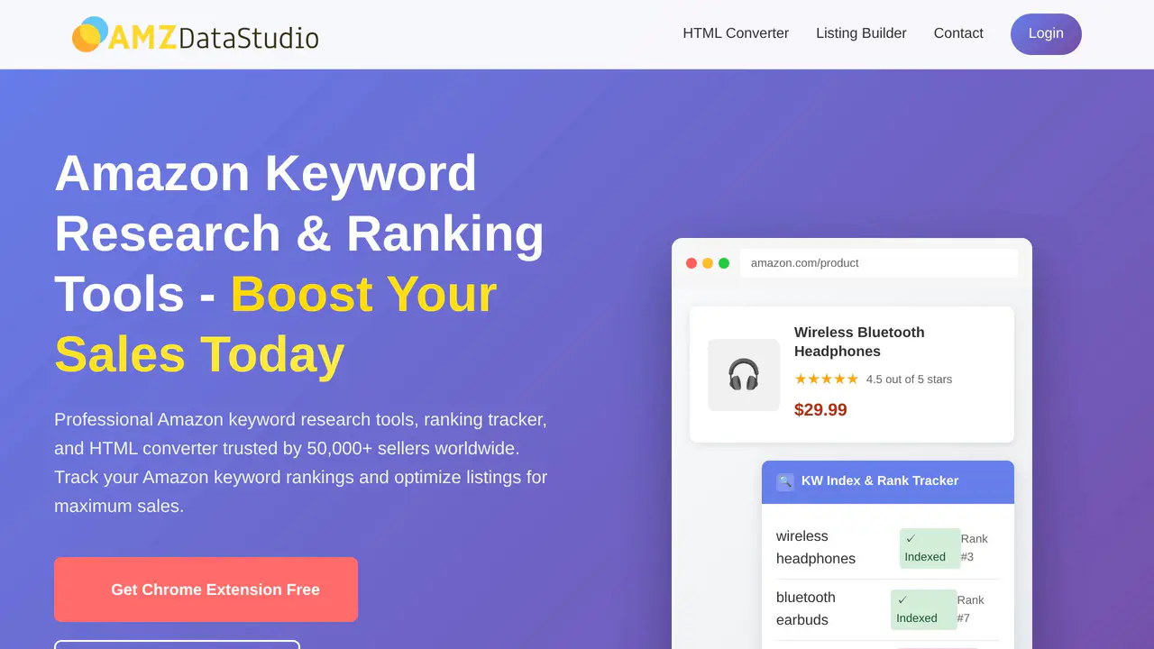 Homepage preview of AMZDataStudio, captured Aug 1, 2026