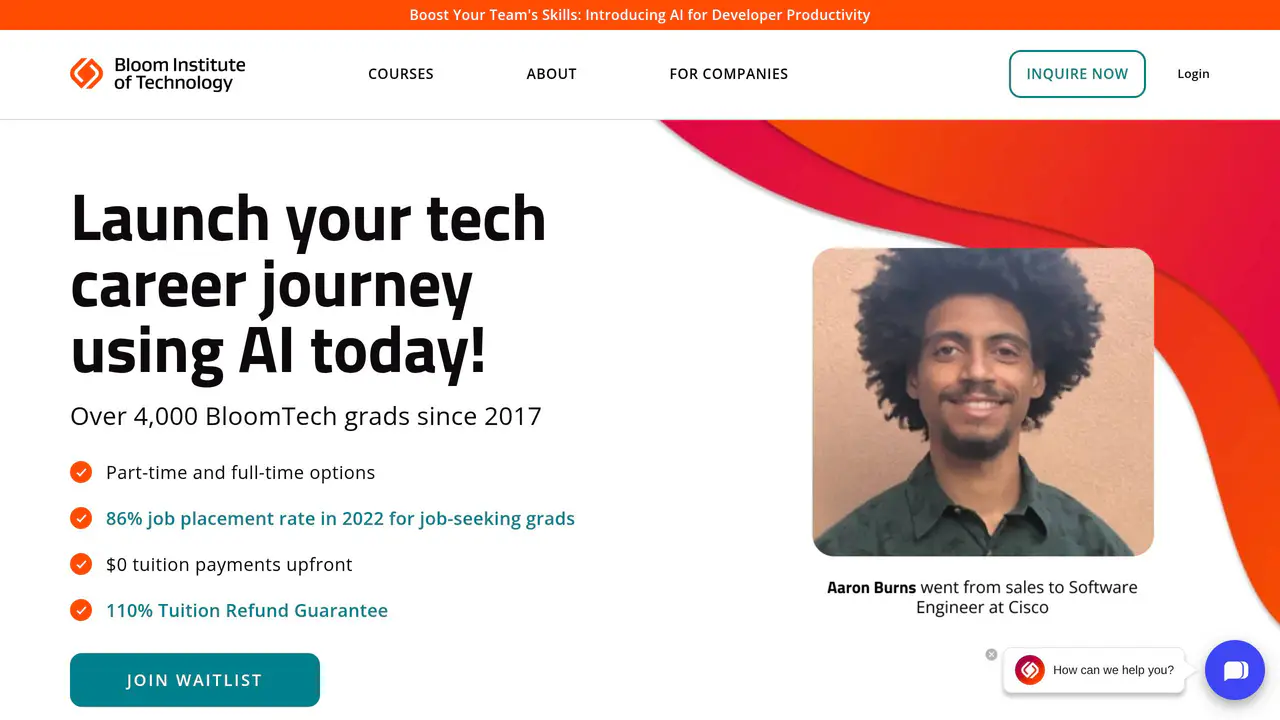 Homepage preview of BloomTech, captured Aug 6, 2026