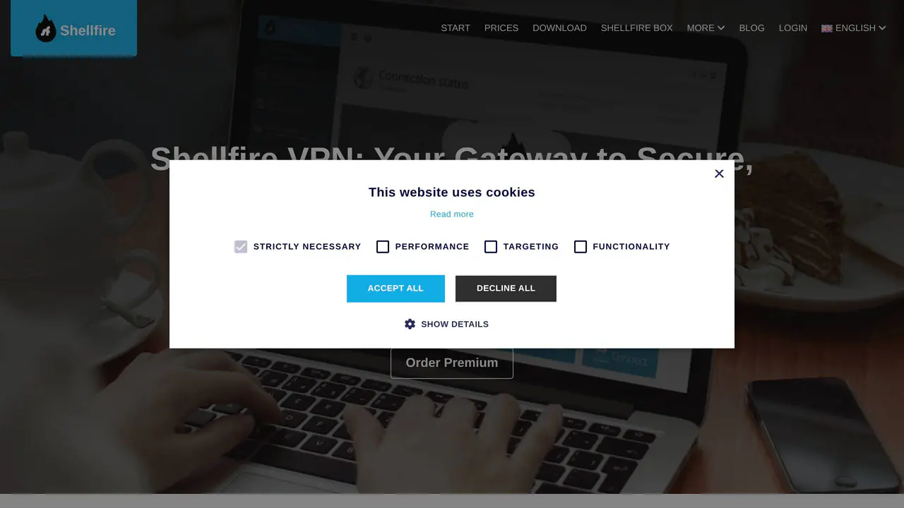 Homepage preview of Shellfire VPN, captured Jul 30, 2026