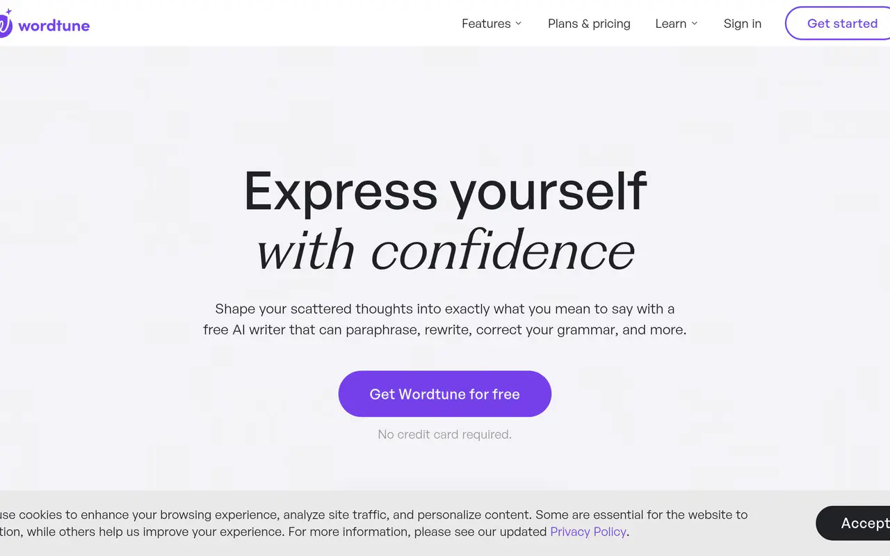 Homepage preview of Wordtune, captured Jul 22, 2026