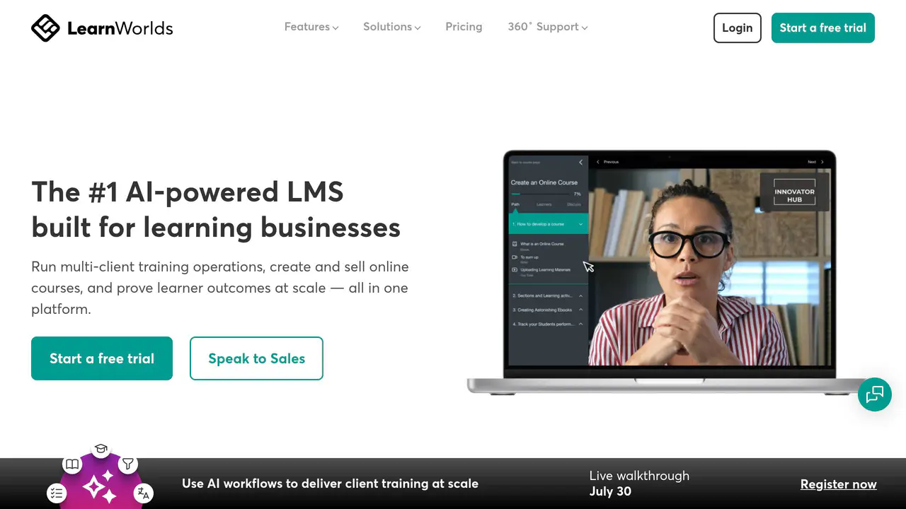 Homepage preview of LearnWorlds, captured Jul 23, 2026