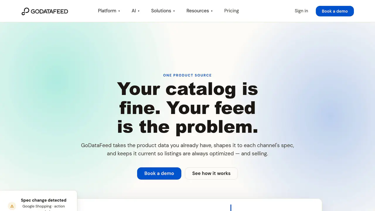 Homepage preview of GoDataFeed, captured Sep 13, 2026