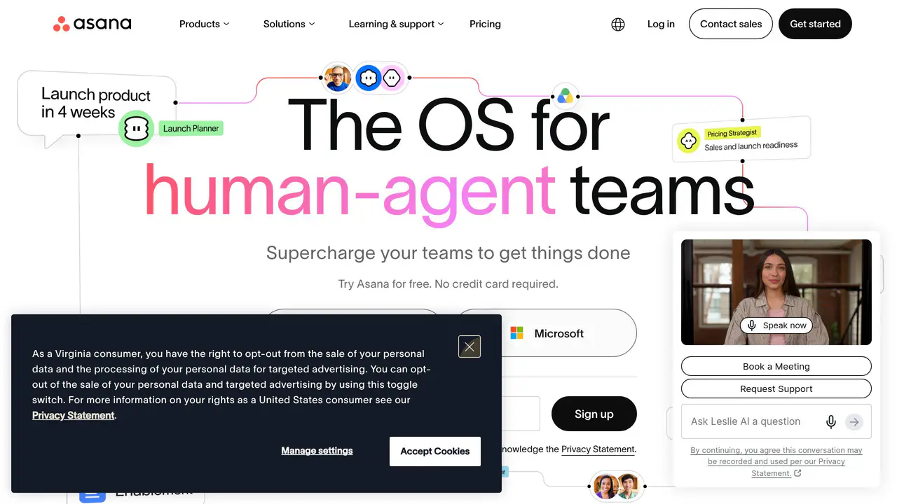 Homepage preview of Asana, captured Aug 26, 2026