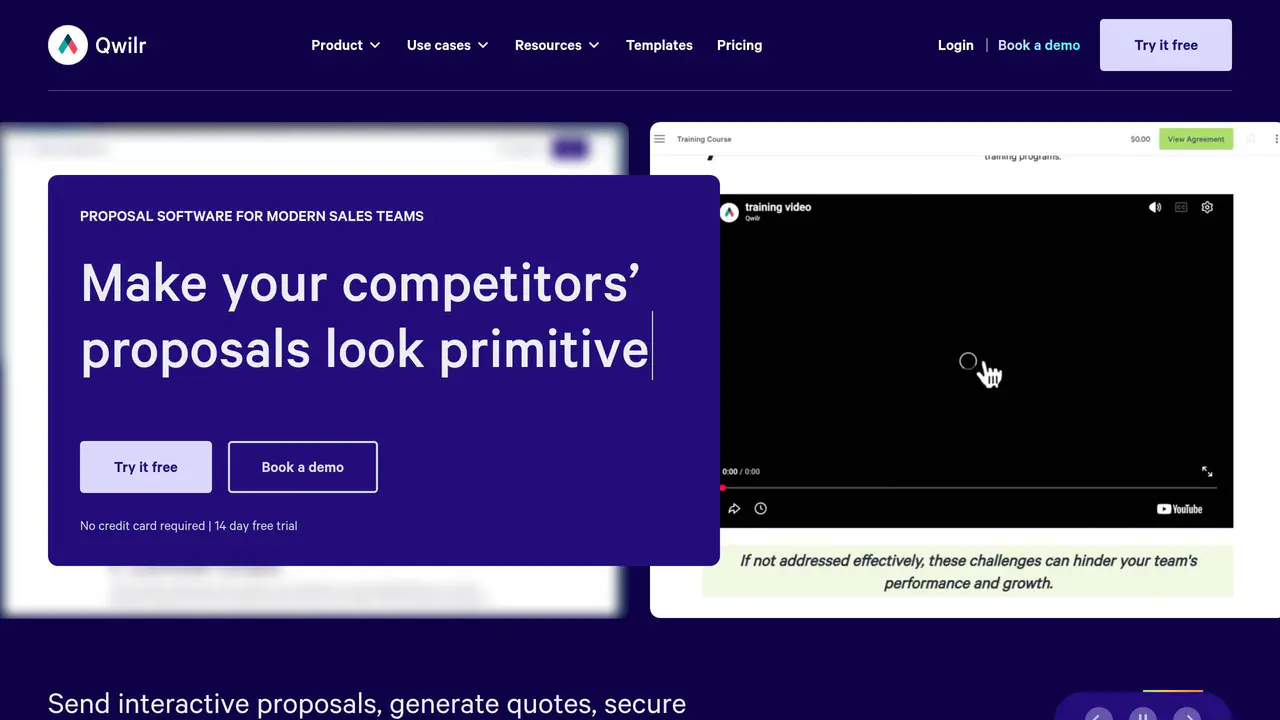 Homepage preview of Qwilr, captured Jul 24, 2026