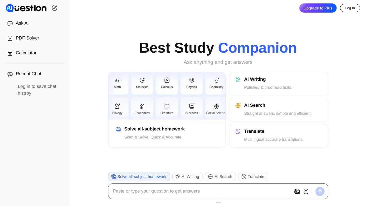 Homepage preview of Question AI, captured Jul 27, 2026