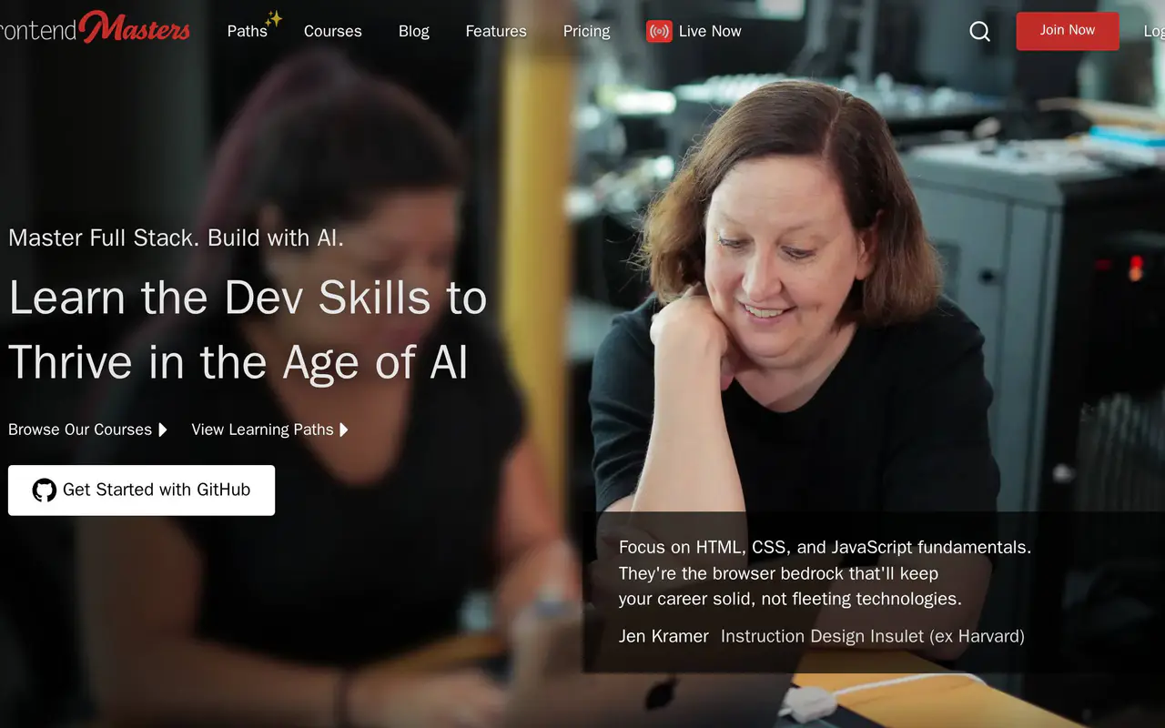Homepage preview of Frontend Masters, captured Jul 22, 2026