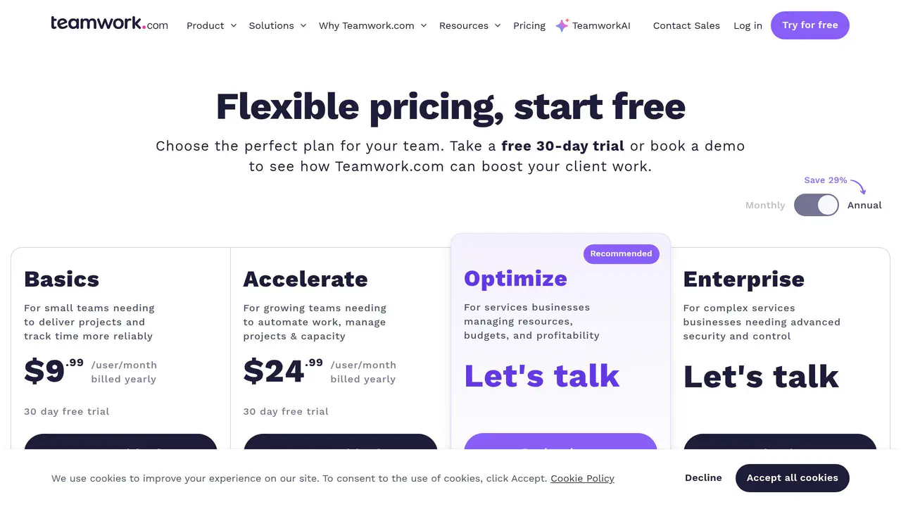 Pricing-page preview of Teamwork, captured Jul 23, 2026